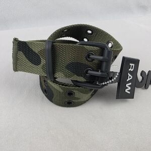 NWT RAW Camouflage Double Hole Canvas Belt With Flat Black Hardwear Sz 32